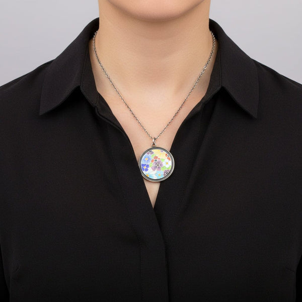 Vintage Bernard Instone Silver Enamel Flower Pendant Necklace
