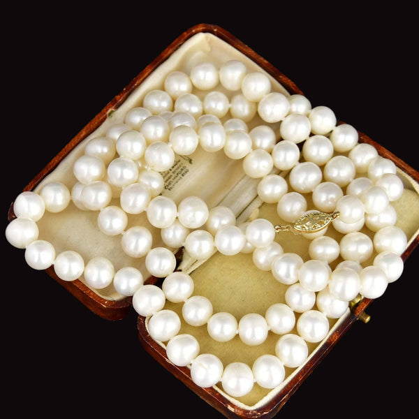 Vintage 14K Gold 36 inch Hand Knotted Pearl Strand Necklace