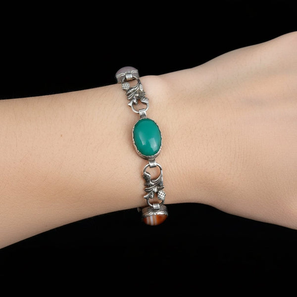 Vintage Scottish Agate Thistle Link Bracelet Arts & Crafts - Boylerpf