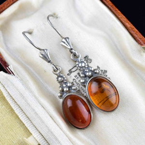 Vintage Silver Baltic Amber Statement Earrings - Boylerpf