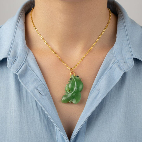 Carved Jade Koi Fish Pendant Necklace in 14K Gold - Boylerpf