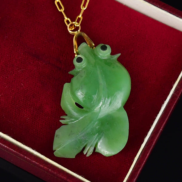 Carved Jade Koi Fish Pendant Necklace in 14K Gold - Boylerpf