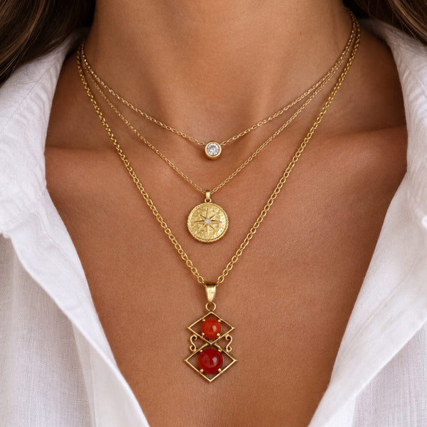 Vintage Carnelian Gold Vermeil Geometric Pendant Necklace