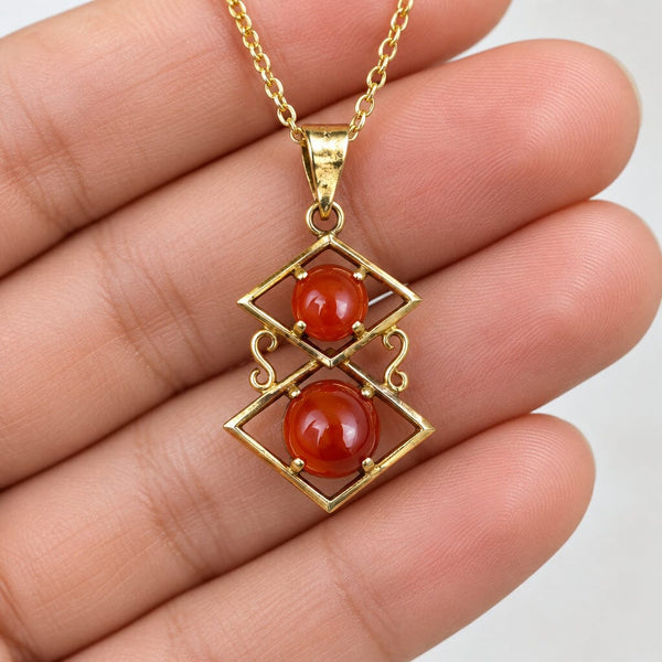 Vintage Carnelian Gold Vermeil Geometric Pendant Necklace