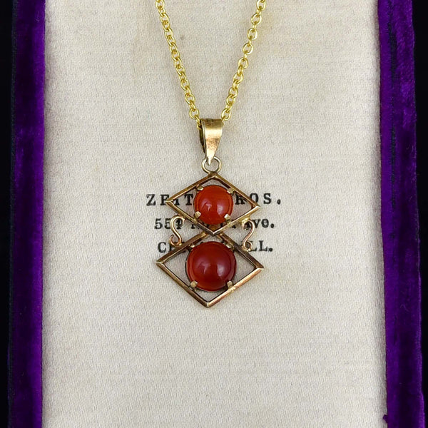 Vintage Carnelian Gold Vermeil Geometric Pendant Necklace