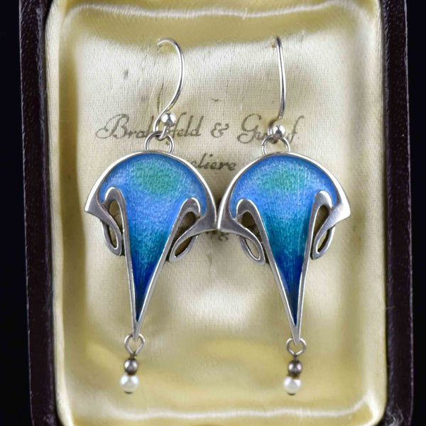 Vintage Malcolm Gray Ortak Enamel Pearl Chandelier Earrings - Boylerpf