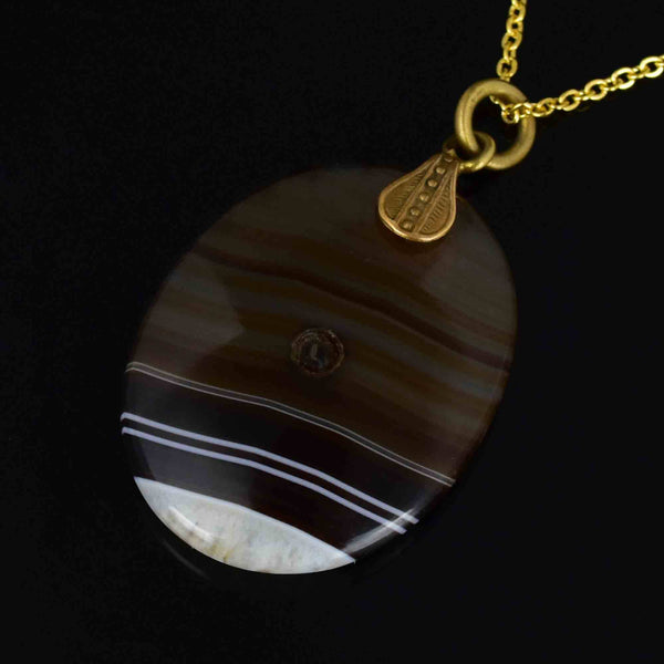 Antique Victorian Banded Agate Aberystwith Wales Stanhope Necklace - Boylerpf