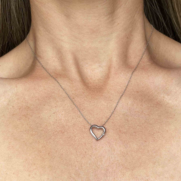 10K White Gold Diamond Heart Slider Pendant Necklace - Boylerpf