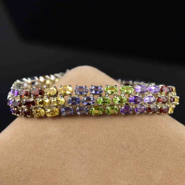 Sterling Silver Multi Gemstone Tennis Style Bracelet - Boylerpf