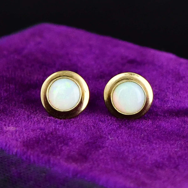 Vintage Natural Opal 9K Gold Stud Earrings