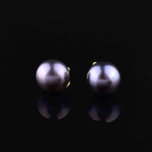 14K Gold Black Cultured Pearl Stud Earrings - Boylerpf