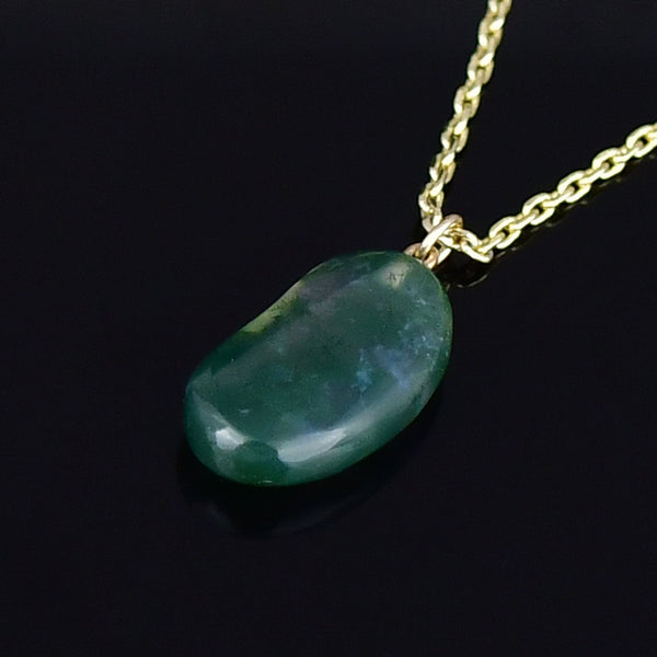 Vintage 9K Gold Moss Agate Lucky Bean Necklace