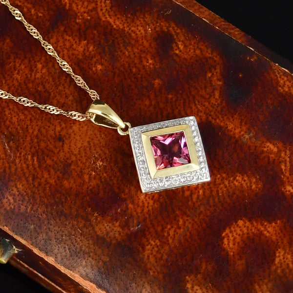 Gold Diamond Pink Tourmaline Heart Cutout Pendant Necklace - Boylerpf