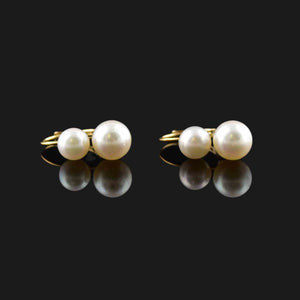 Vintage 14K Gold Double Pearl Drop Earrings - Boylerpf