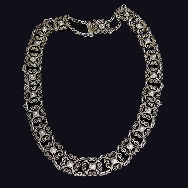 Vintage Art Deco Style Danish Silver Filigree Collar Necklace - Boylerpf