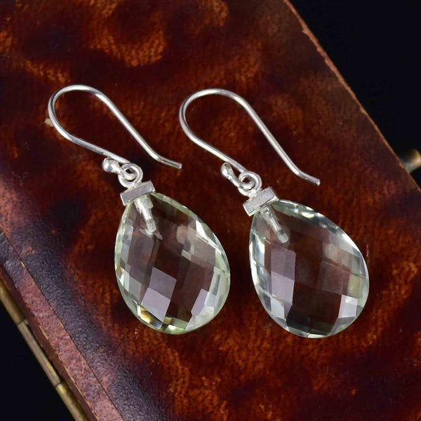 Silver Faceted Green Amethyst Prasiolite Drop Earrings - Boylerpf