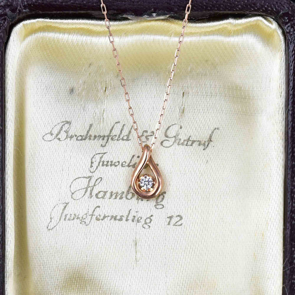 Vintage 10K Rose Gold Reversible Diamond Pendant Necklace - Boylerpf