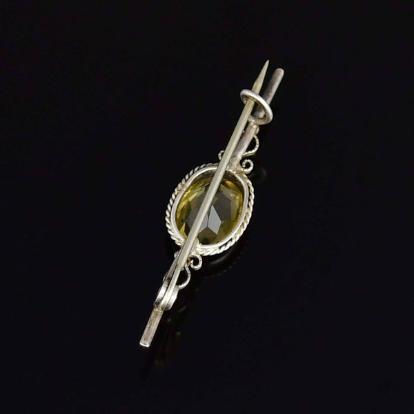 Vintage Sterling Silver Citrine Bar Brooch