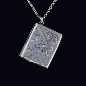 Antique Silver Forget Me Not Stamp Holder Pendant Necklace - Boylerpf