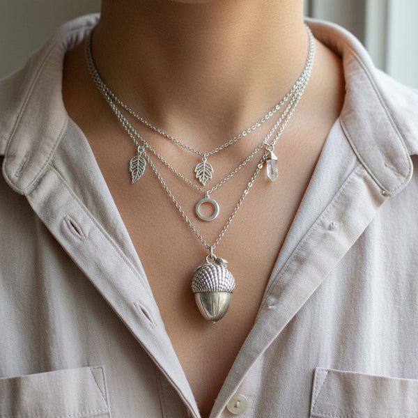 Impressive Sterling Silver Acorn Pendant Necklace