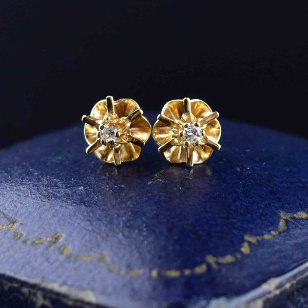 14K Gold Diamond Buttercup Stud Earrings - Boylerpf