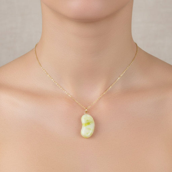Vintage 9K Gold Carved Iona Marble Bean Charm Pendant