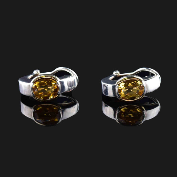 18K Gold Silver Citrine Omega Back Earrings - Boylerpf