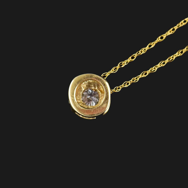 14K Gold Diamond Solitaire Slider Pendant Necklace - Boylerpf