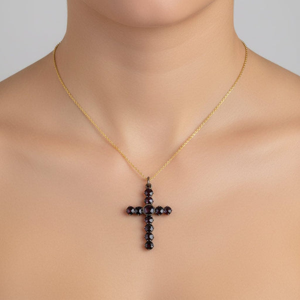 Vintage Gold Garnet Cross Pendant Necklace - Boylerpf