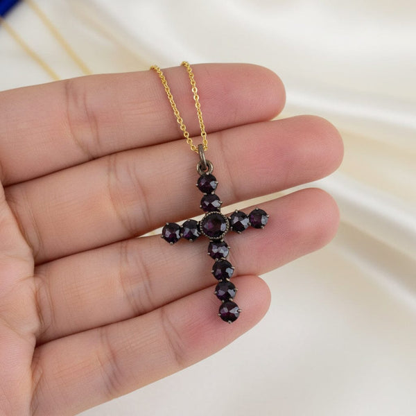 Vintage Gold Garnet Cross Pendant Necklace - Boylerpf