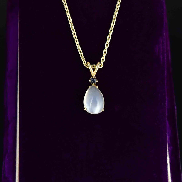 14K Gold Blue Sapphire Moonstone Pendant Necklace - Boylerpf
