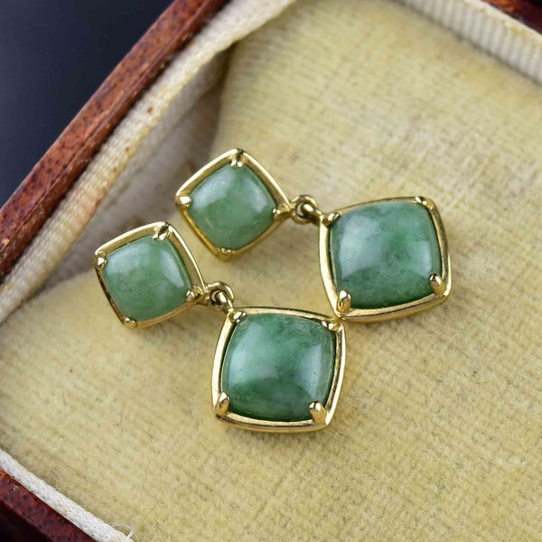 Gold Natural Jade Cabochon Geometric Drop Earrings - Boylerpf