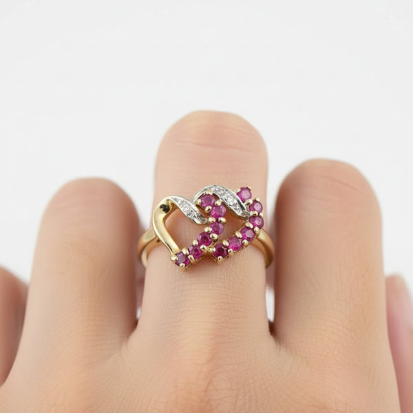 Vintage 10K Gold Diamond Ruby Double Heart Ring – Boylerpf