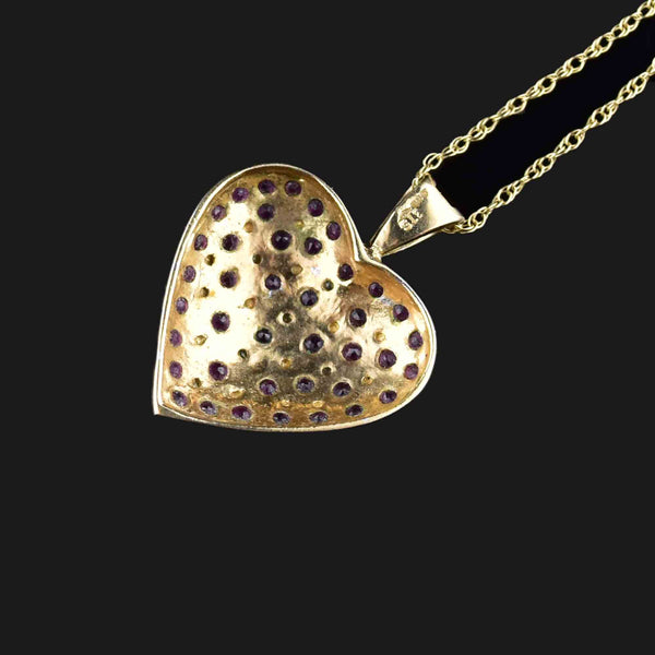 Vintage Large Gold Diamond Ruby Heart Pendant Necklace - Boylerpf