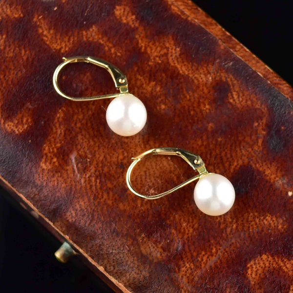 Classic 14K Gold Pearl Lever Back Drop Earrings - Boylerpf