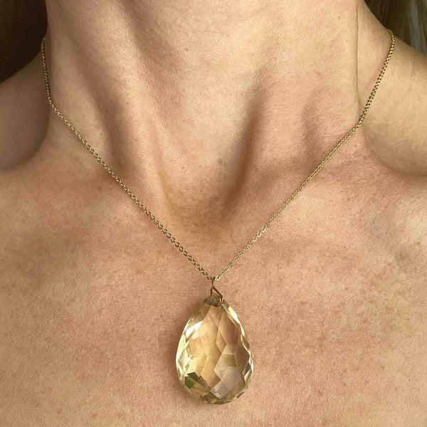 Vintage Art Deco Style 40 CTW Teardrop Citrine Pendant Necklace - Boylerpf