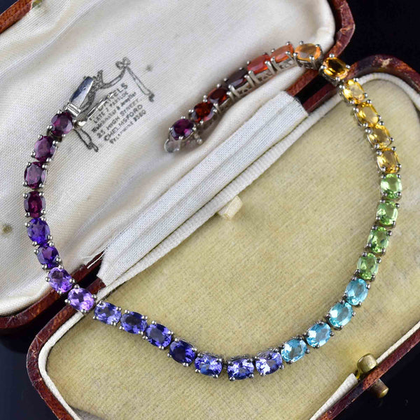 14K Gold Rainbow and Diamond Tennis Bracelet