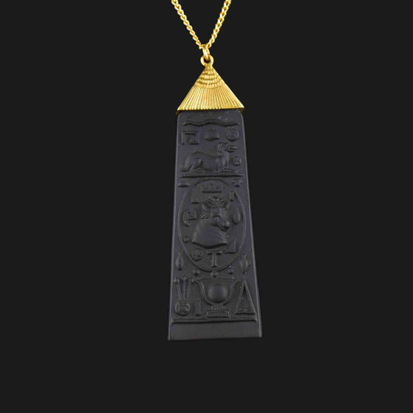 Vintage Black Wedgwood Carved Egyptian Pendant Necklace - Boylerpf