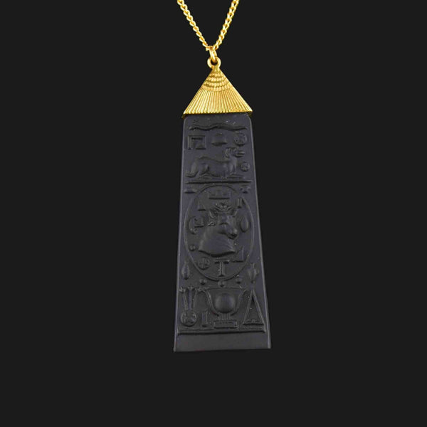Vintage Wedgwood Egyptian Pendant Black Gold Necklace - Boylerpf