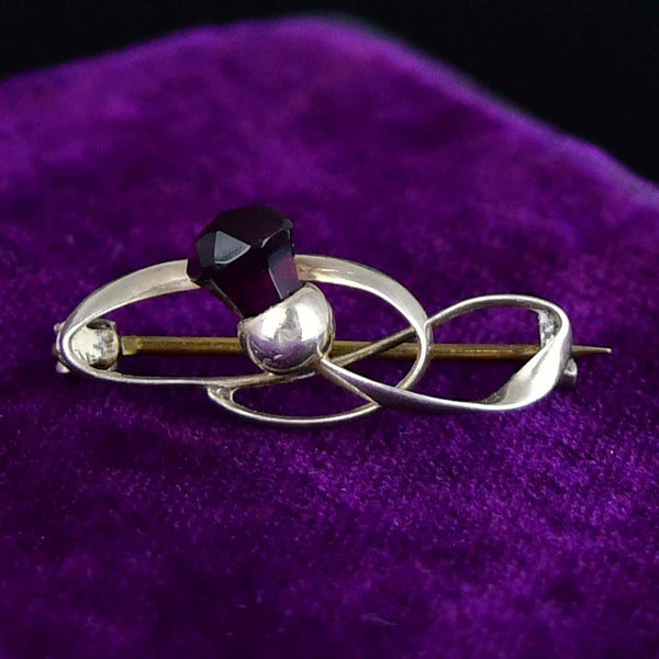 Sterling Silver Charles Horner Amethyst Thistle Brooch