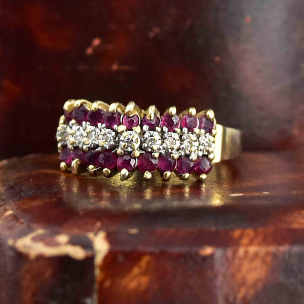 Vintage Arched 10K Gold Diamond Ruby Cluster Ring - Boylerpf