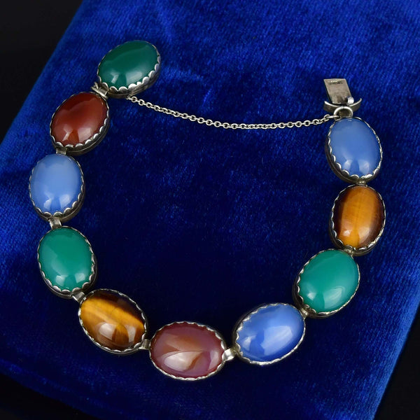 Arts & Crafts Sterling Silver Multi Gemstone Bracelet