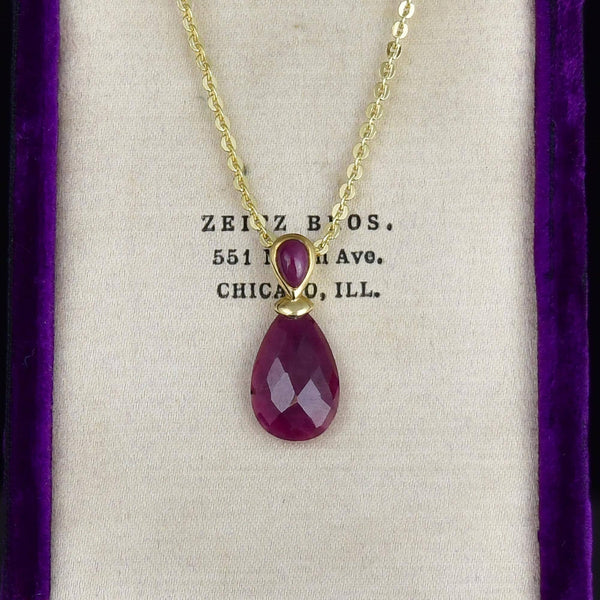 Vintage Natural Ruby 9K Gold Pendant Necklace