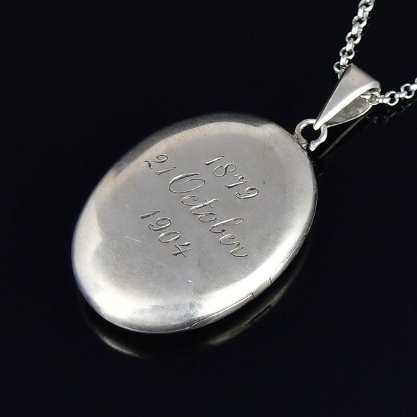Antique Victorian Sterling Silver Mourning Locket Necklace - Boylerpf