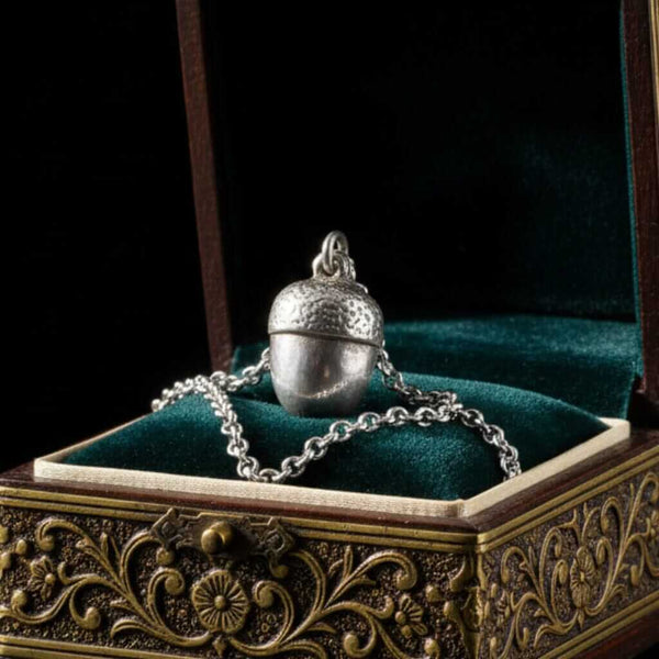 Antique Solid Sterling Silver Acorn Charm Necklace