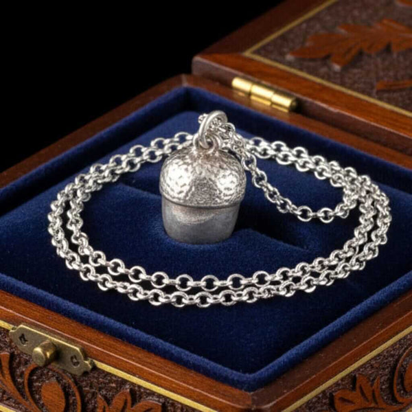 Antique Solid Sterling Silver Acorn Charm Necklace