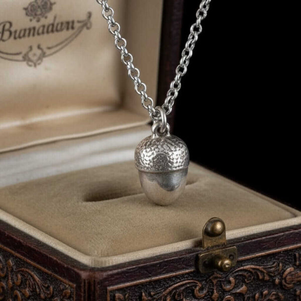 Antique Solid Sterling Silver Acorn Charm Necklace