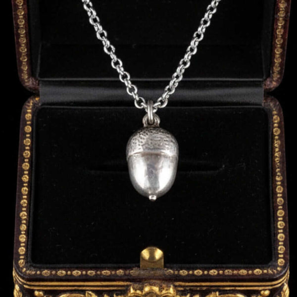 Antique Solid Sterling Silver Acorn Charm Necklace