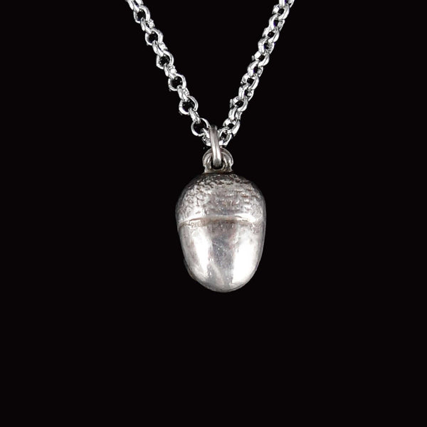 Antique Solid Sterling Silver Acorn Charm Necklace