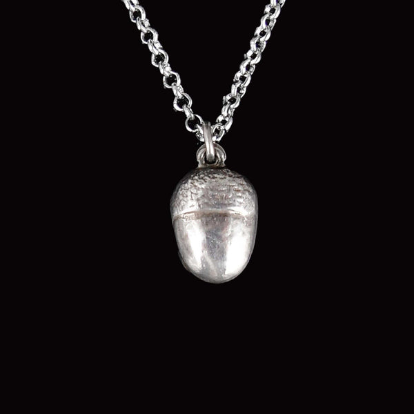 Antique Solid Sterling Silver Acorn Charm Pendant Necklace - Boylerpf
